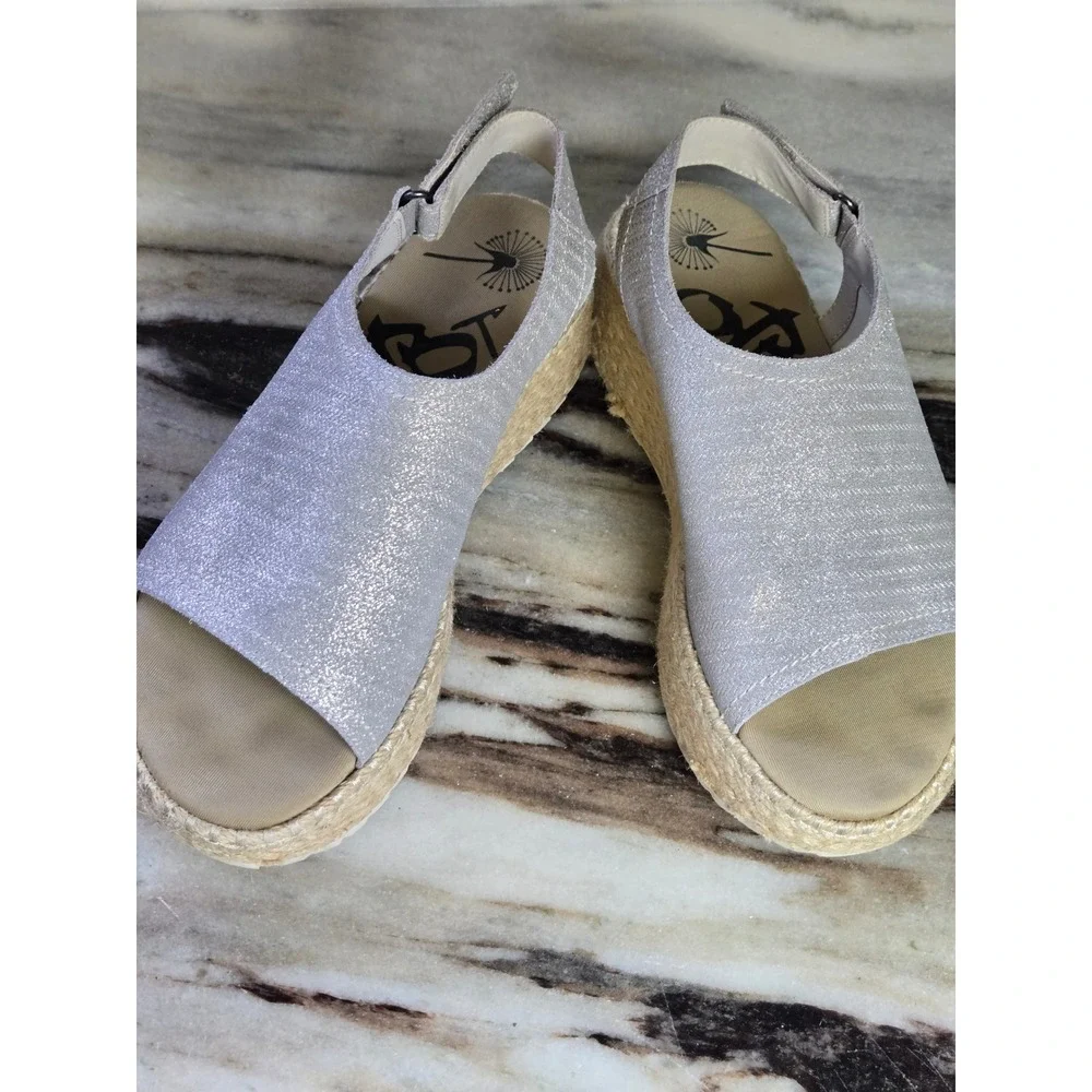 OTBT Marisol Silver Metallic Platform Espadrille Wedge Sandals Womens 8.5 M